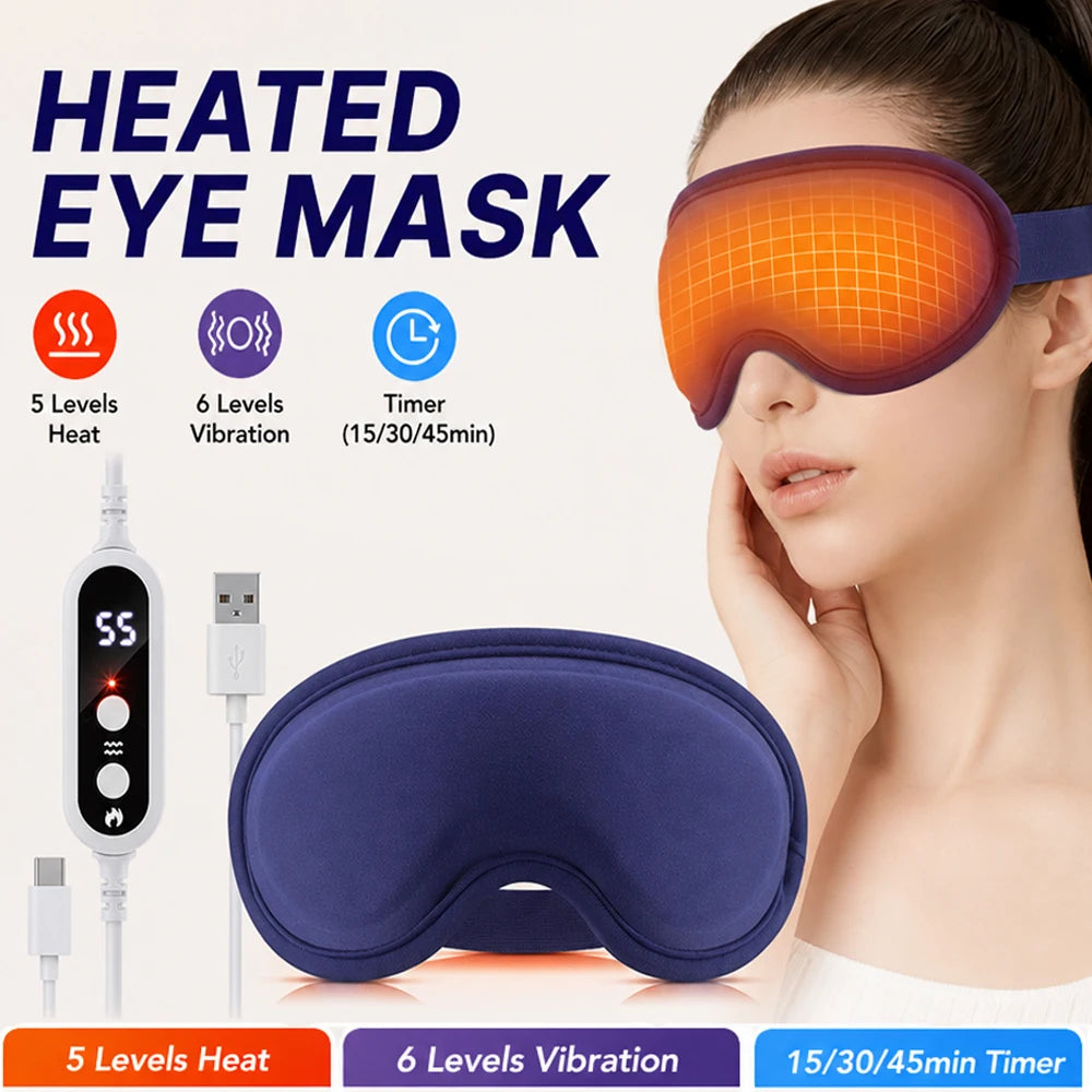 Electric Heated Eye Mask For Warm Dry Eyes Fatigue Relief 5 Levels Hot Compress 6 Vibration Eye Massager Sleeping Mask Blindfold