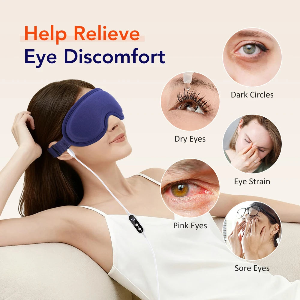 Electric Heated Eye Mask For Warm Dry Eyes Fatigue Relief 5 Levels Hot Compress 6 Vibration Eye Massager Sleeping Mask Blindfold