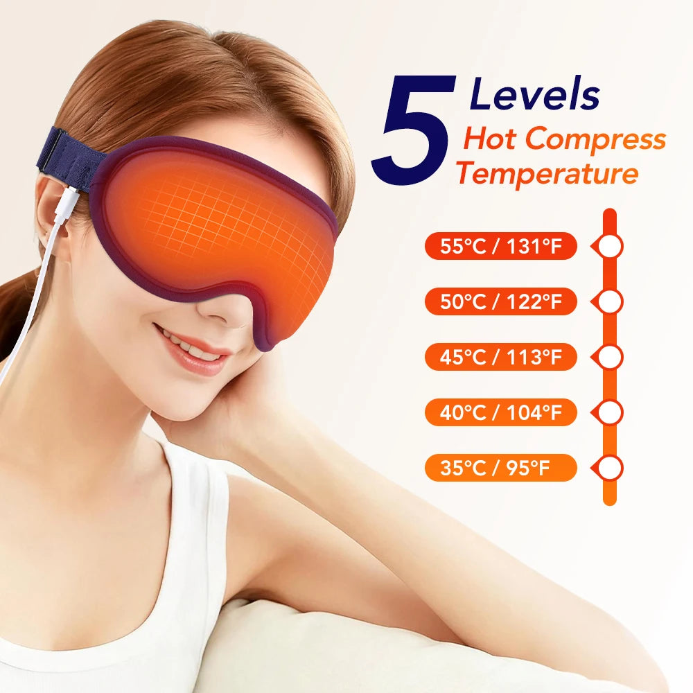 Electric Heated Eye Mask For Warm Dry Eyes Fatigue Relief 5 Levels Hot Compress 6 Vibration Eye Massager Sleeping Mask Blindfold